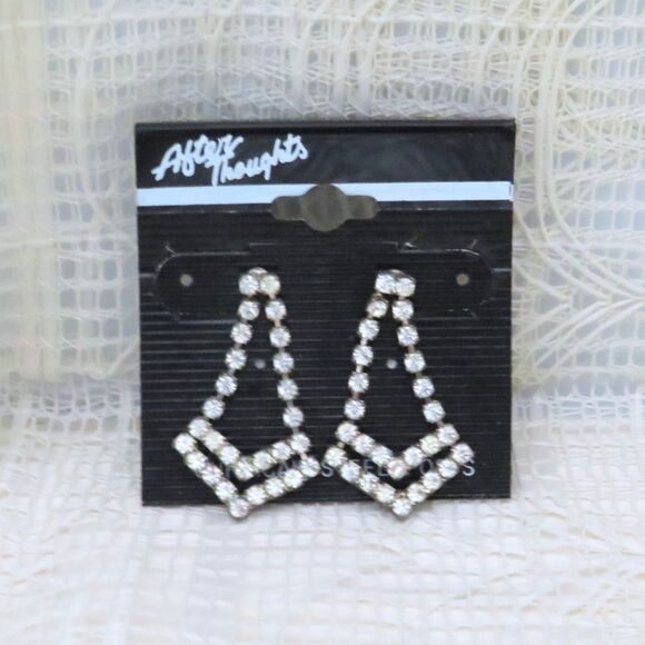 After Thoughts Rhinestone Earrings Women Vintage Art Deco Design Dangle - Picture 1 of 7